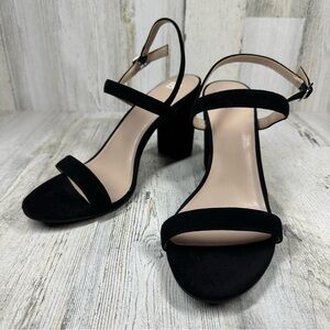 New Bp. Lula‎ Black Faux Suede Slingback Open Toe Ankle Strap Sandals #526